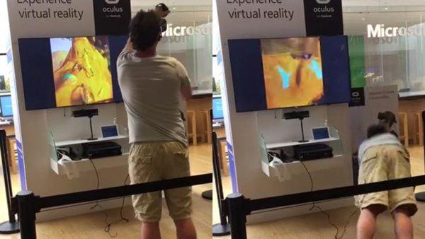 L’esilarante caduta di un uomo mentre è immerso nella realtà virtuale 